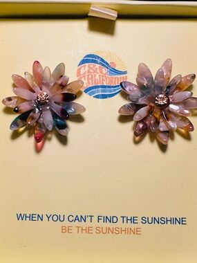 C&C California Multicolor Enamel Floral with center rhinestone Earrings